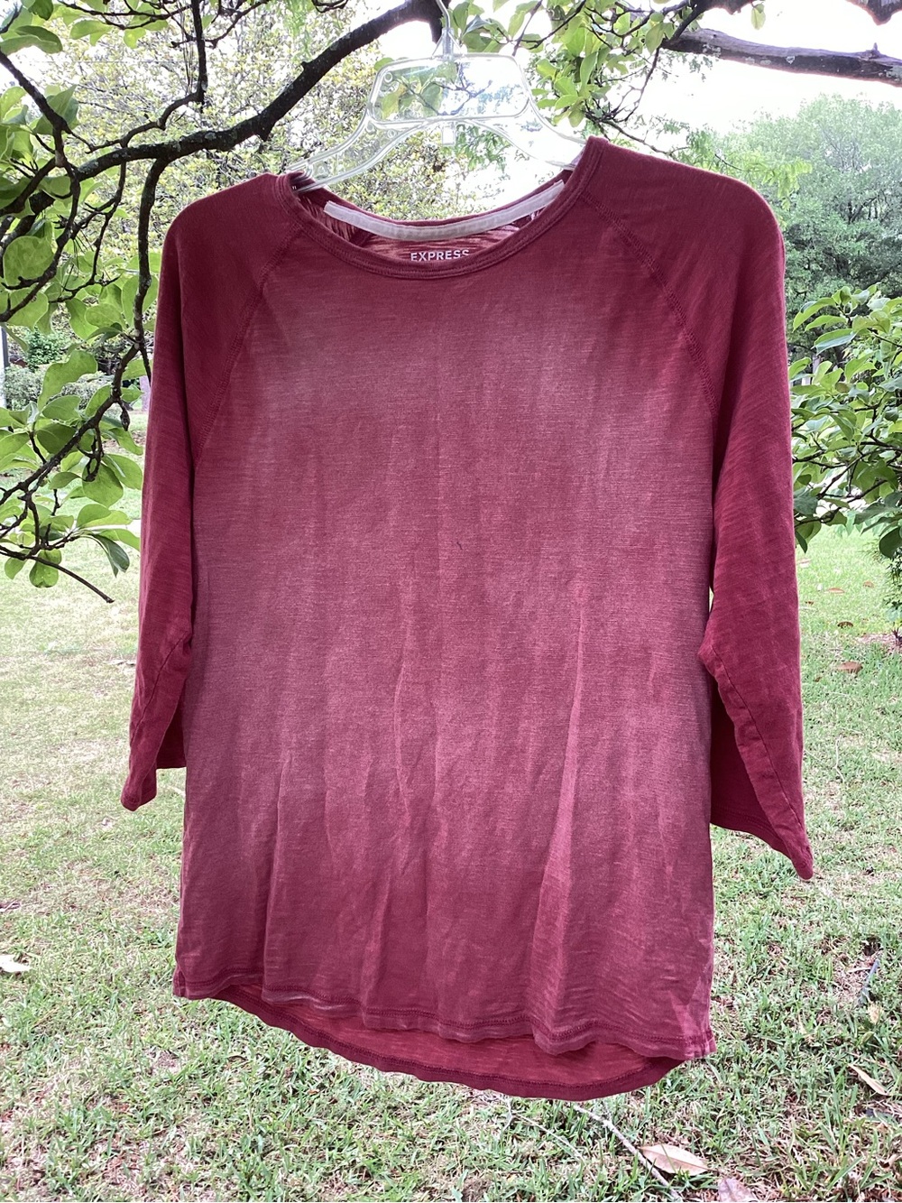 Express Women's Maroon Long Sleeve Crew Tee